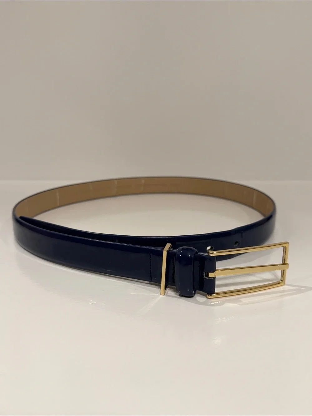 Ann Taylor Classic Faux Leather Belt in Royal Blue with Gold Buckle